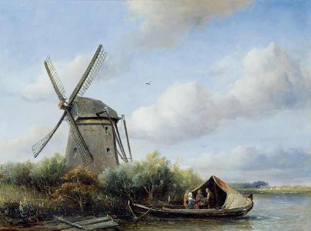 Antonie Waldorp | Figures in a boat near a polder mill, oil on panel, 30.4 x 40.2 cm, signed l.l. and painted '43