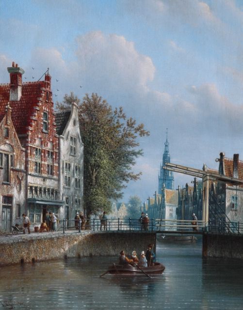 Johannes Franciscus Spohler | A sunlit canal, with a church beyond, oil on canvas, 44.0 x 34.8 cm, signed l.l.