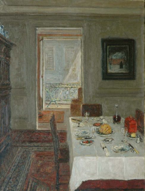 Carel Nicolaas Storm van 's-Gravesande | Festive dish at the artist's house in Brussels, oil on canvas, 65.2 x 50.2 cm, signed on the reverse