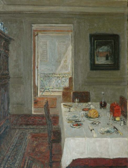 Storm van 's-Gravesande C.N.  | Festive dish at the artist's house in Brussels, oil on canvas 65.2 x 50.2 cm, signed on the reverse