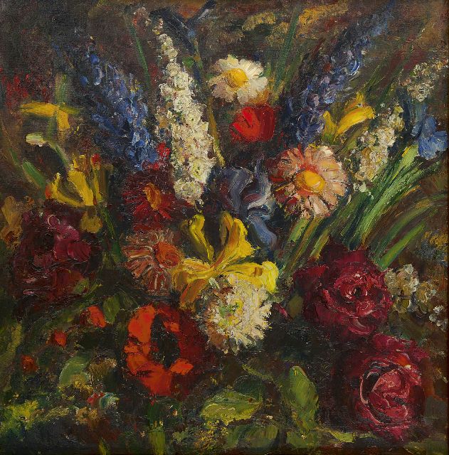 Kat E. de | Magnificent flowers, oil on canvas 84.6 x 84.0 cm, signed l.l.