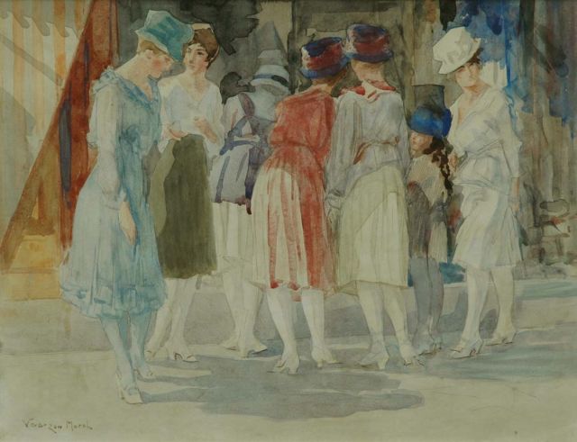 Willem Vaarzon Morel | Windowshopping, pencil and watercolour on paper, 37.9 x 48.6 cm, signed l.l.