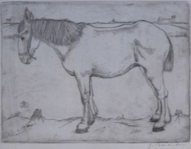 Jan Mankes | A horse, etching on paper, 11.8 x 15.8 cm, signed l.r. in pencil and m.l. with monogram in the plate and painted in 1917