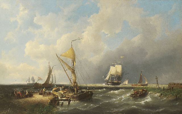 Dommershuijzen P.C.  | Sailing freighters in choppy seas, oil on canvas 50.4 x 81.2 cm, signed l.l. and dated 1865