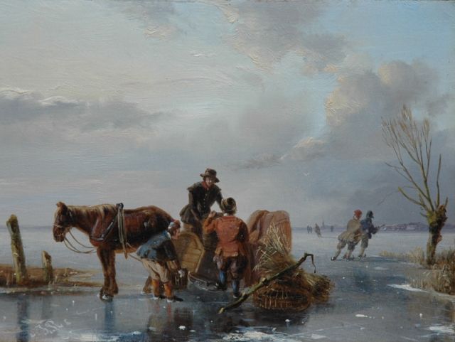 Nicolaas Roosenboom | A winter landscape with skaters on the ice, oil on panel, 12.8 x 17.1 cm, signed l.l. with initials