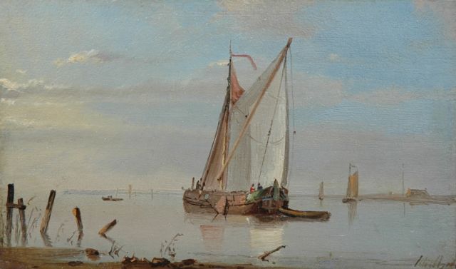 Schiedges P.P.  | Sailing vessels in a calm, oil on panel 9.5 x 15.8 cm, signed l.r.