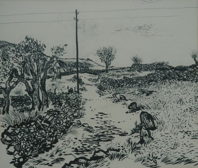 Thijs Overmans | A landscape, Indian ink on paper, 50.3 x 61.0 cm