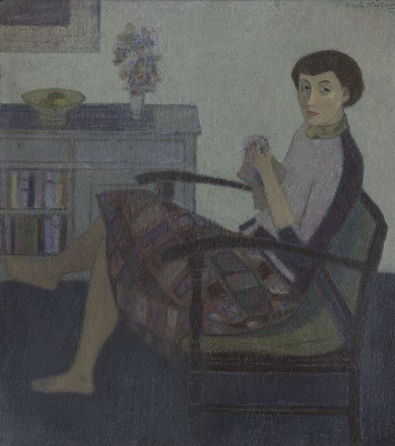 Wiggers K.H.  | A woman, knitting, oil on board 50.3 x 44.8 cm, signed u.r.