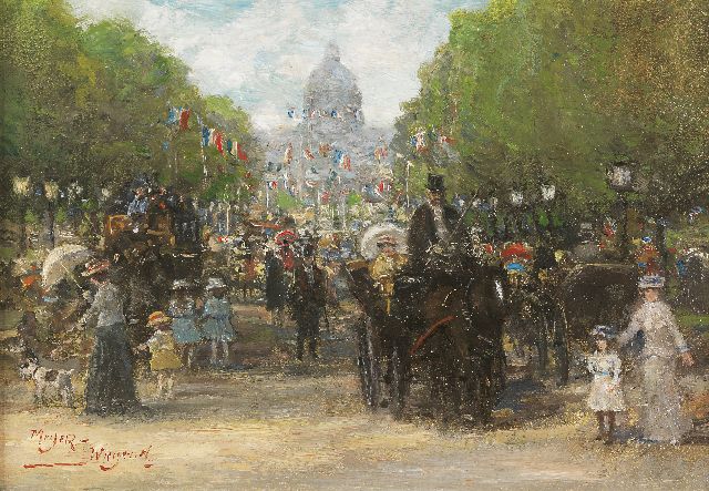 Meyer-Wiegand R.D.  | Feast-day in Paris, oil on panel 14.0 x 20.0 cm, signed l.l.