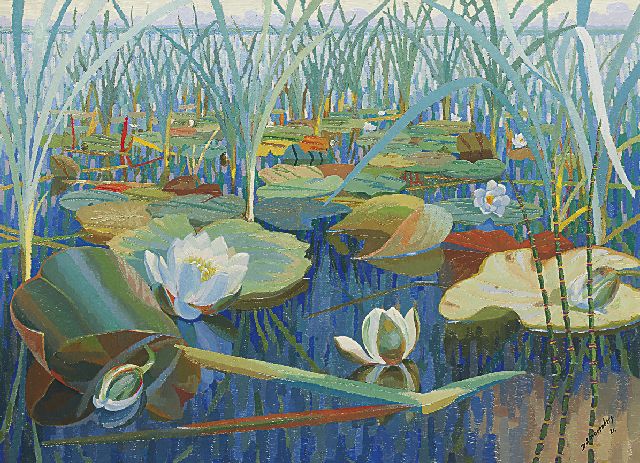 Dirk Smorenberg | Water lilies, oil on canvas, 55.5 x 76.0 cm, signed l.r. and dated '21