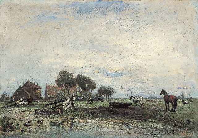 Jongkind J.B.  | A Dutch farmhouse, oil on canvas 33.0 x 46.5 cm, signed l.r. and dated 1868