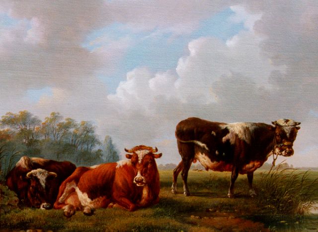 Albertus Verhoesen | Cattle in meadow, oil on panel, 25.2 x 32.0 cm, signed l.l. and dated 1857