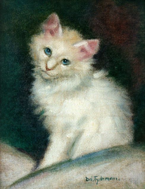 Tijdeman E.M.  | White kitten, oil on canvas laid down on panel 26.3 x 19.8 cm, signed l.r.