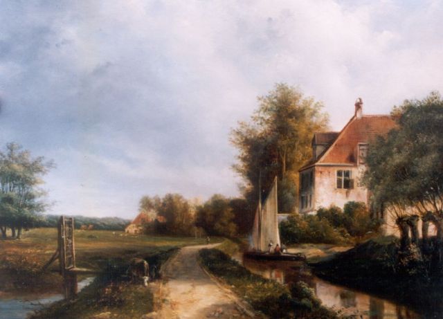 Duvernoy C.  | A river landscape with a country estate, oil on panel 35.0 x 44.2 cm, signed l.l. and dated 1866