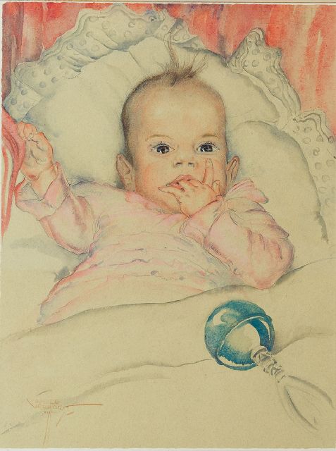 Verhorst A.J.  | A baby's portrait of Emmie Reijnders, pencil and watercolour on paper 44.5 x 33.5 cm, signed l.l. and dated '35