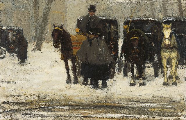 Floris Arntzenius | Coaches in the snow, oil on panel, 38.7 x 59.4 cm, signed l.r. and painted circa 1895