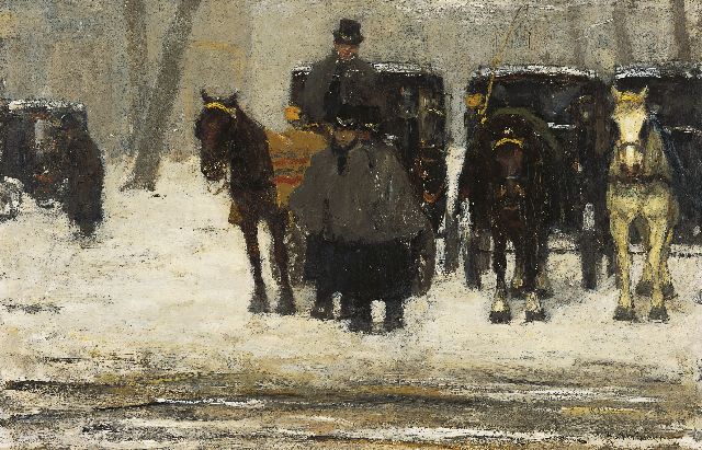 Arntzenius P.F.N.J.  | Coaches in the snow, oil on panel 38.7 x 59.4 cm, signed l.r. and painted circa 1895