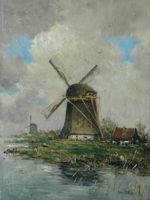 Hobbe Smith | Windmills along a river, oil on panel, 40.1 x 29.7 cm, signed l.r.