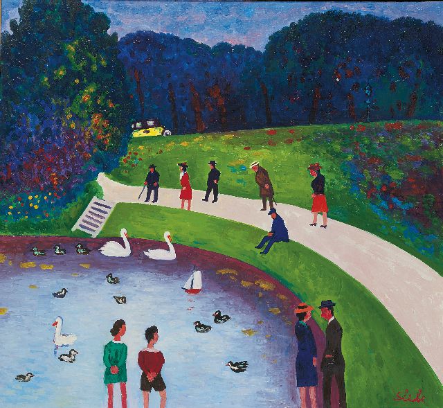 Ferry Slebe | A sunny day in the park, oil on panel, 50.0 x 55.0 cm, signed l.r.