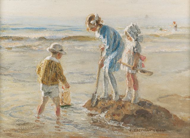 Jan Zoetelief Tromp | Children playing on Katwijk beach, oil on canvas, 40.5 x 56.5 cm, signed l.r. and sold