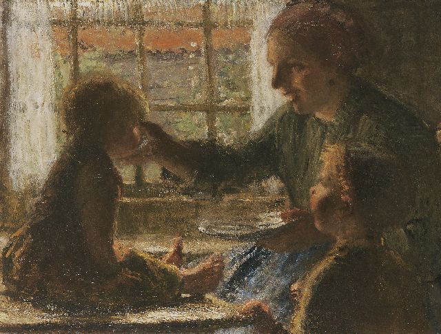 Blommers B.J.  | Mother feeds the baby, oil on canvas 80.3 x 106.2 cm