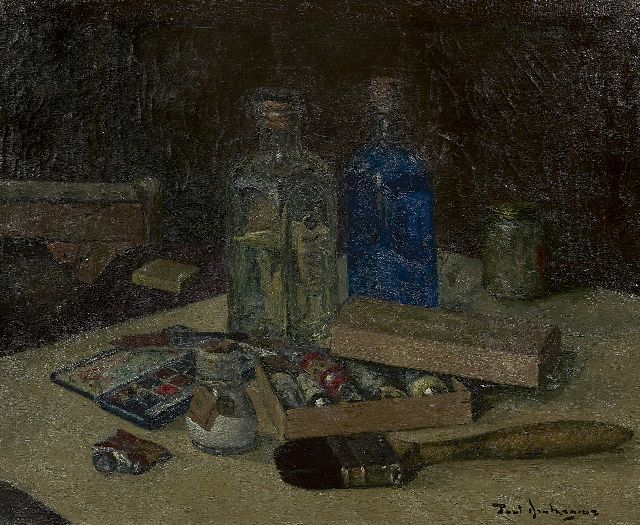 Arntzenius P.  | Still life of painting attributes, oil on canvas 35.1 x 42.8 cm, signed l.r. and dated on stretcher 1943