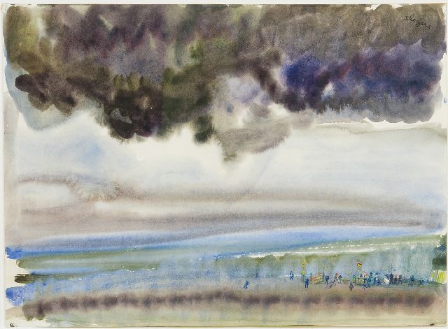 Slegers J.F.W.  | Celebrating figures in a landscape, watercolour on paper 28.2 x 38.5 cm, signed u.r.