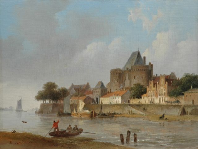 Hove B.J. van | The ‘IJselfront’ of Deventer with the ‘Vispoort’, oil on panel 19.4 x 25.6 cm, signed l.l.