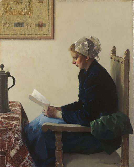 Ligtelijn E.J.  | Reading a letter, oil on canvas 50.4 x 40.3 cm, signed l.r.