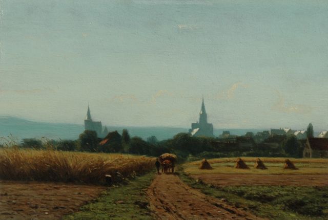 Jacob Jan van der Maaten | Homeward bound along the fields, oil on panel, 16.0 x 23.9 cm