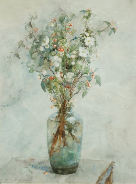 Herman Bogman jr. | Blossoms in a glass vase, watercolour on paper, 80.0 x 60.0 cm, signed l.l.