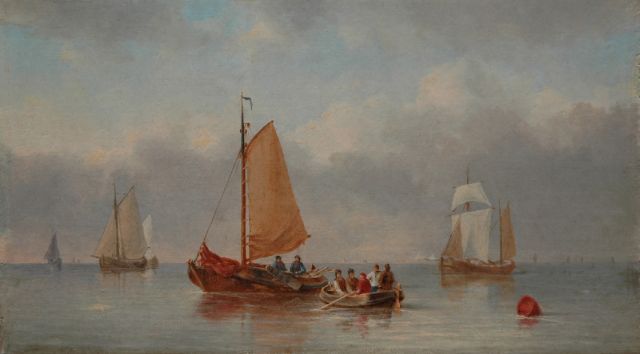 Ahrendts C.E.  | Sailing ships in a calm, oil on panel 13.9 x 24.6 cm