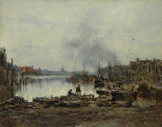 Johan Hendrik van Mastenbroek | The Schie in Delfshaven, oil on canvas, 27.6 x 35.1 cm, signed l.r. and dated 1919