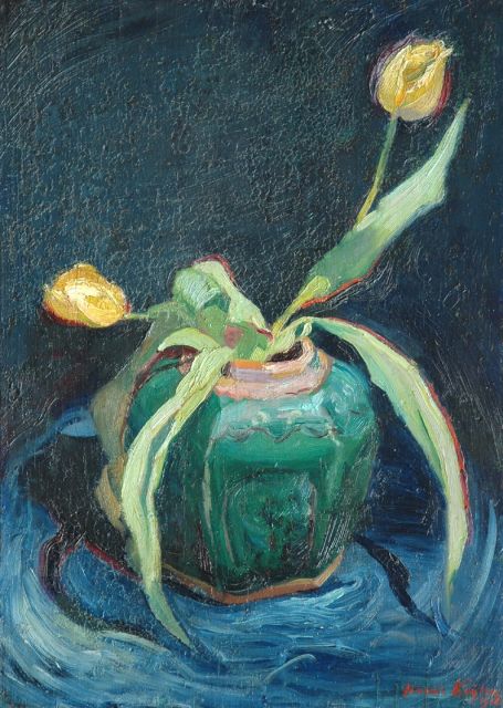 Harrie Kuijten | Tulips in a ginger jar, oil on panel, 52.2 x 37.3 cm, signed l.r. and dated 1916