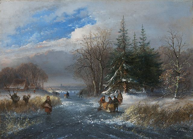 J.G. Hans | A winter landscape with skaters, oil on panel, 26.7 x 36.8 cm