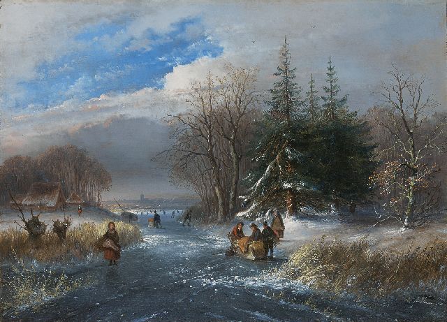 Hans J.G.  | A winter landscape with skaters, oil on panel 26.7 x 36.8 cm