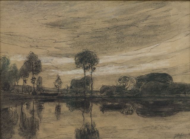 Jan Hillebrand Wijsmuller | Trees along the water, black chalk on paper, 42.0 x 57.0 cm, signed l.r.