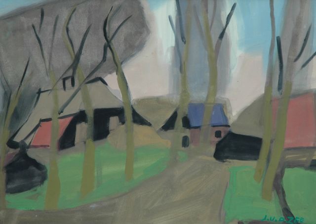 Zee J. van der | Farmhouses, gouache on paper 52.0 x 73.0 cm, signed l.r.