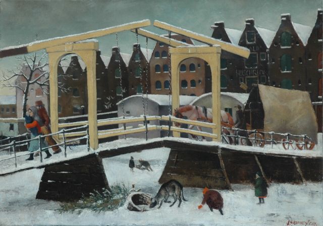 Groenestein J.M.  | Prinseneiland in Winter, Amsterdam, oil on canvas 50.3 x 70.8 cm, signed l.r.