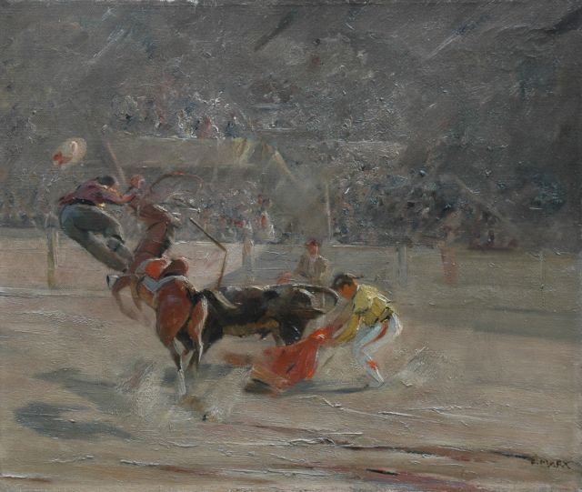 Franz Marx | The bull-fight, oil on canvas, 50.4 x 60.5 cm, signed l.r.