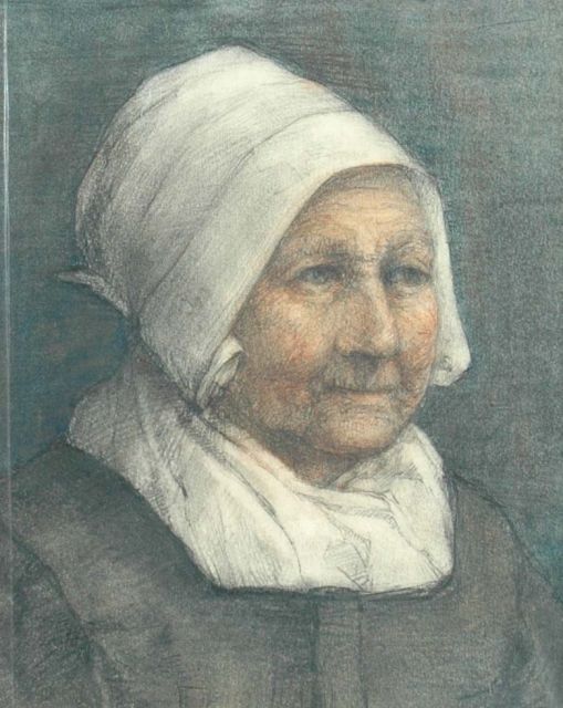 Louise Fritzlin | Portrait of an old woman, black and coloured chalk on paper, 17.0 x 13.2 cm