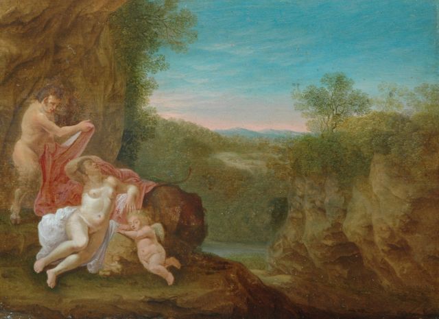 Hollandse School, 19e eeuw   | Venus and Satyr, oil on panel 24.4 x 33.3 cm