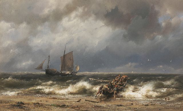 Hermanus Koekkoek | Sailing vessels off the coast in choppy seas, oil on canvas, 46.1 x 76.6 cm, signed l.c.