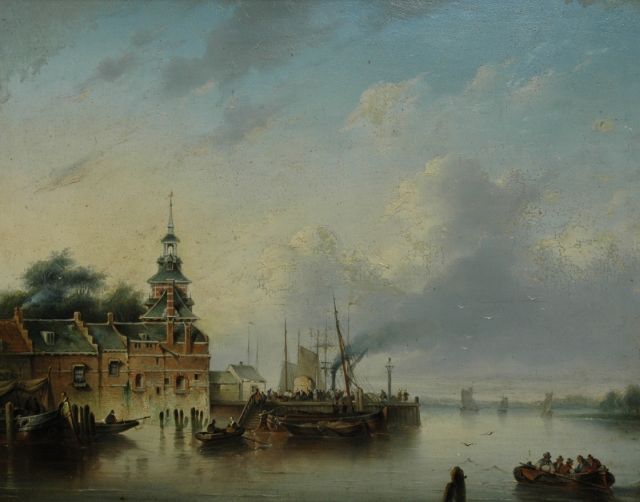 W. Hendriks | Bedrijvigheid op en rond haven  (veilen), oil on panel, 38.3 x 47.2 cm