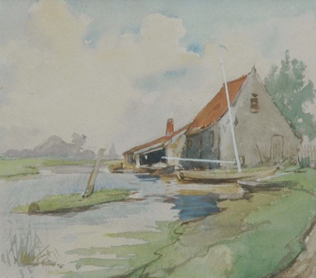 Fritzlin M.C.L.  | A farm near the water, 's-Graveland, watercolour on paper 25.2 x 27.5 cm
