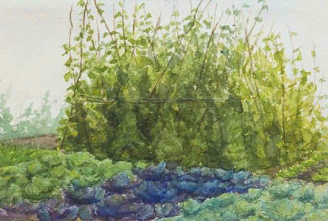 Louise Fritzlin | A vegetable garden, watercolour on paper, 18.7 x 27.6 cm, painted '97 reverse