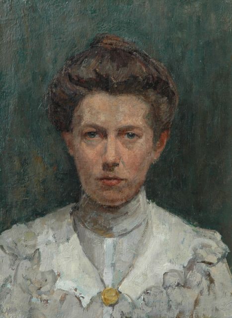 Fritzlin M.C.L.  | Woman with pinned up hair, oil on canvas 36.0 x 27.0 cm, painted 1908