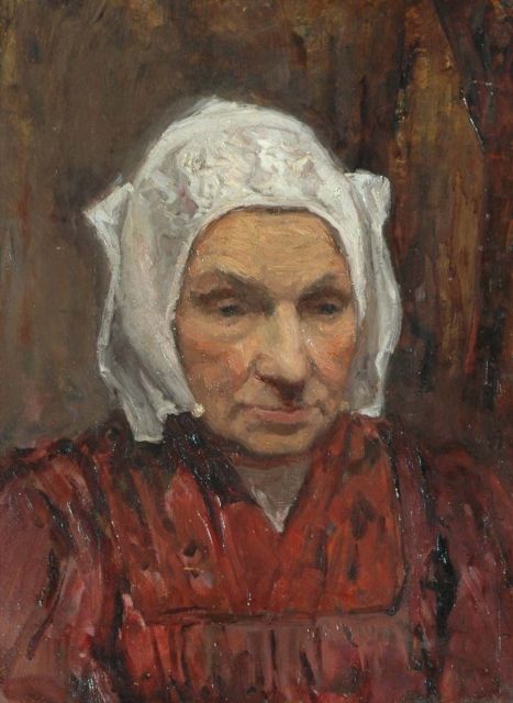 Louise Fritzlin | A farmer's wife from Laren, oil on board laid down on panel, 46.8 x 34.8 cm, painted 1907
