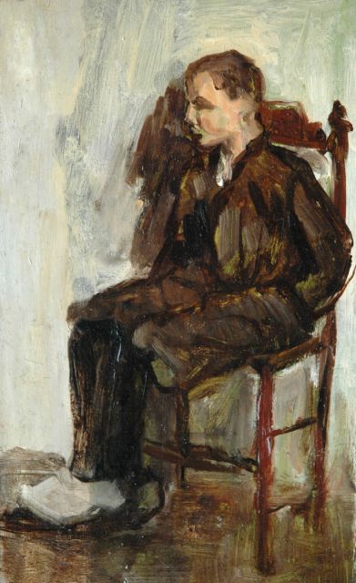 Fritzlin M.C.L.  | A young man seated, oil on board laid down on panel 24.8 x 15.3 cm, painted 1908
