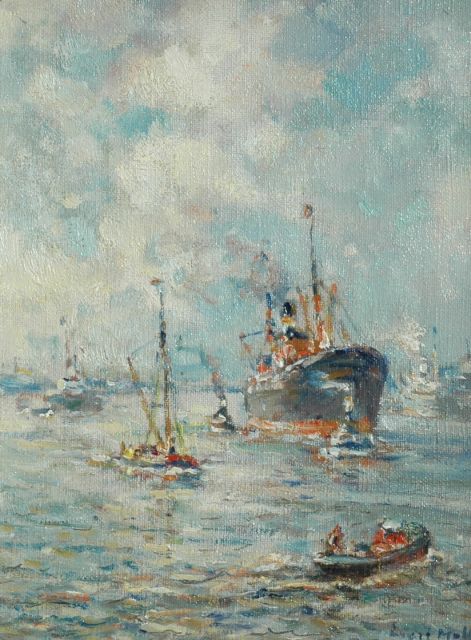 Evert Moll | The Rotterdam harbour, oil on canvas, 25.3 x 19.5 cm, signed l.r.